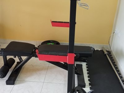 Bench press, weights, rod, stand, dumbells