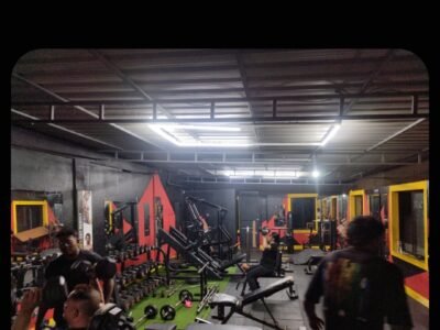 Two gym full gym equipment with mat and glass